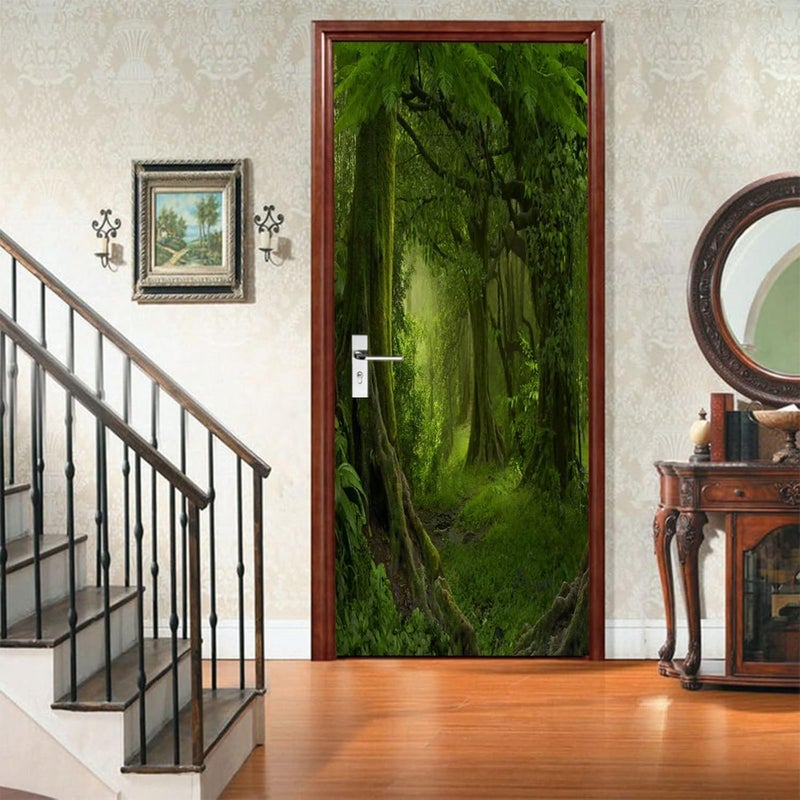 Naklejka na drzwi 77 x 200 cm, plakat na drzwi 3D, głębokie tropikalne dżungle Azji Południowo-Wschodniej, winylowy plakat na drzwi, naklejka ścienna,