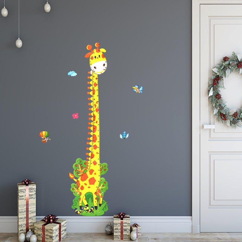 Naklejka ścienna z pomiarem wzrostu żyrafy w calach i centymetrach