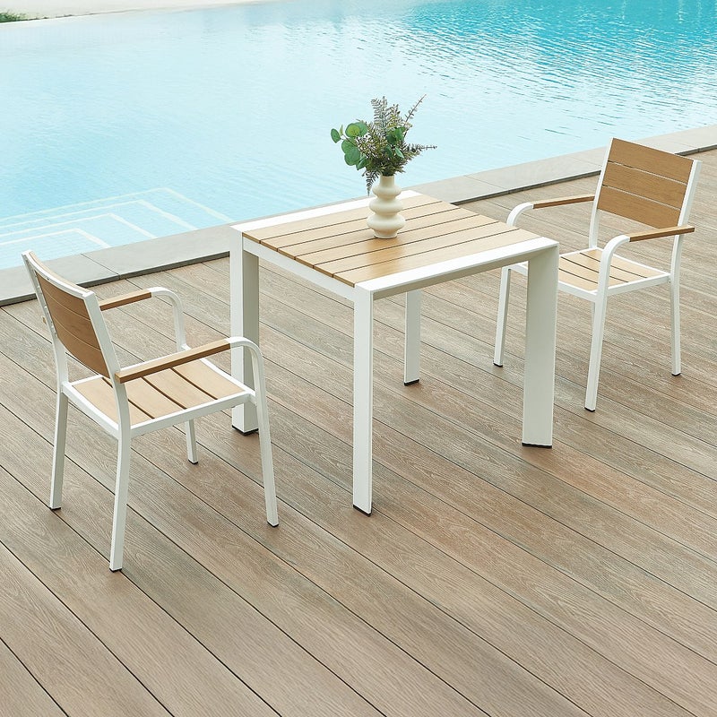 Zestaw jadalniany do ogrodu aluminiowy : stół dł. 80 cm i 2 sztaplowane fotele - Jasny naturalny i biały - NYROS od MYLIA