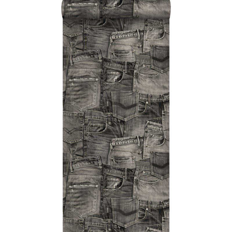 Tapeta dżinsowa czarnym - 53 cm x 10.05 m - ESTAHOME
