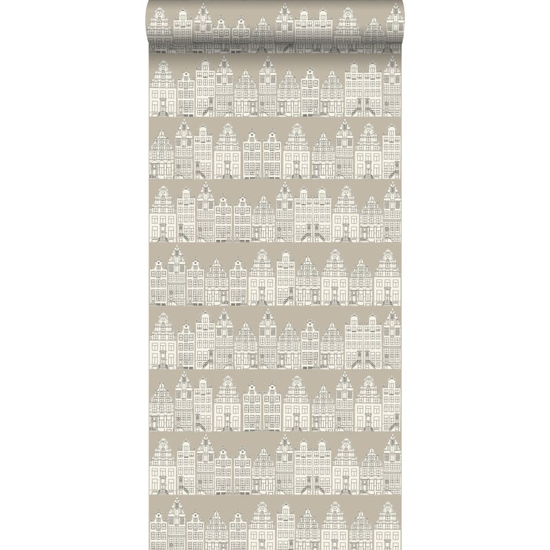 Tapeta Amsterdamskie domy beżowym - 53 cm x 10.05 m - ESTAHOME