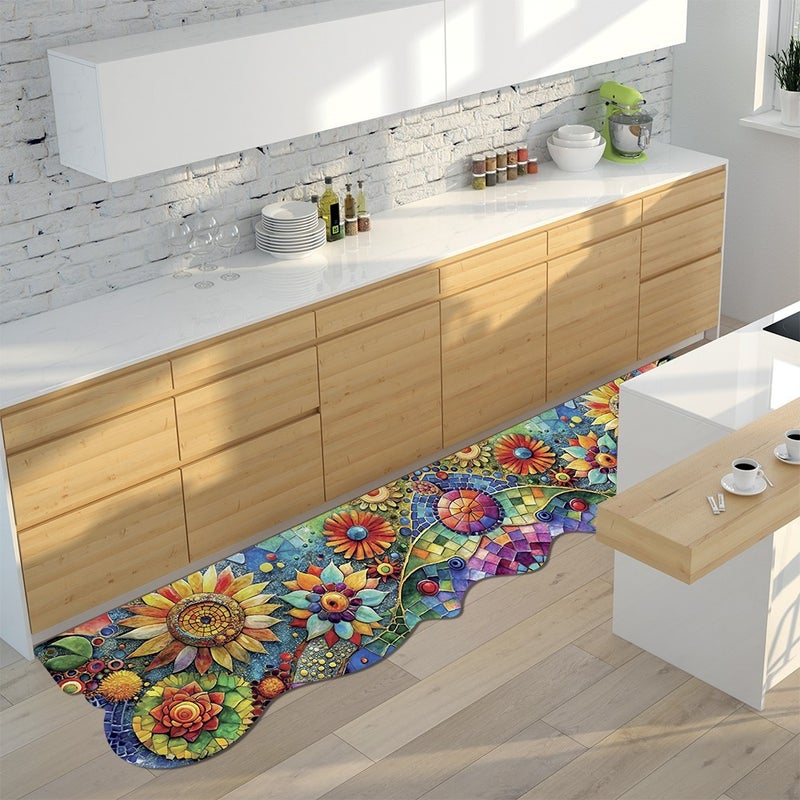 Dywan Kuchenny 50x180 cm Antypoślizgowa 100% Made in Italy Cyfrowy Wydruk Ukształtowany Le Forme Mozaika Słonecznikowa