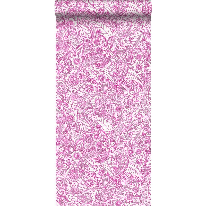 Tapeta rysunki kwiatowe różowym - 53 cm x 10.05 m - ESTAHOME