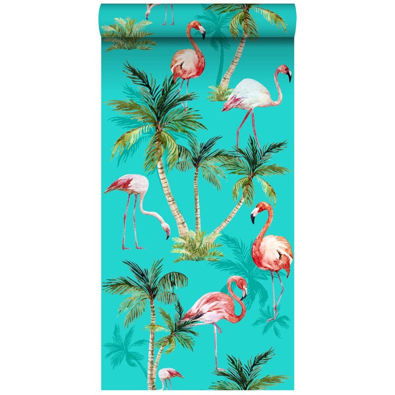 Tapeta XXL flamingi turkusowym,zielonymIróżowym - 50 x 900 cm - ESTAHOME