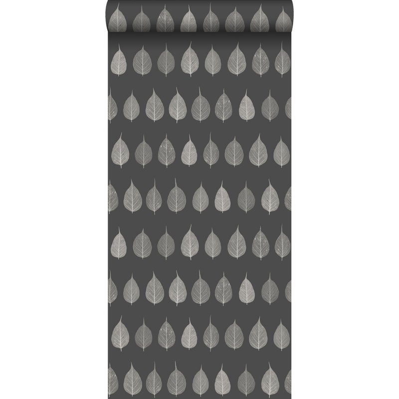 Tapeta liście szkieletu czarnymIbrązowymIantracytowym - 53 cm x 10.05 m - ESTAHOME