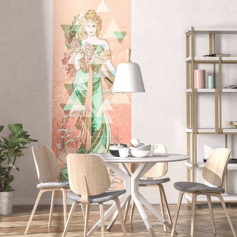 Fototapeta graficzny różowymIzielonym - 100 x 280 cm - SANDERS & SANDERS