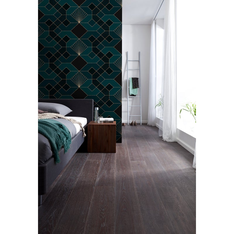 Fototapeta motyw art déco benzynowej zieleniIzłotym - 300 x 280 cm - SANDERS & SANDERS