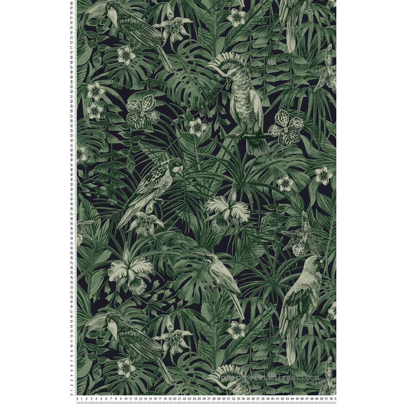 Tapeta tropikalne liście zielonymIczarnym - 53 cm x 10.05 m - A.S. CRÉATION