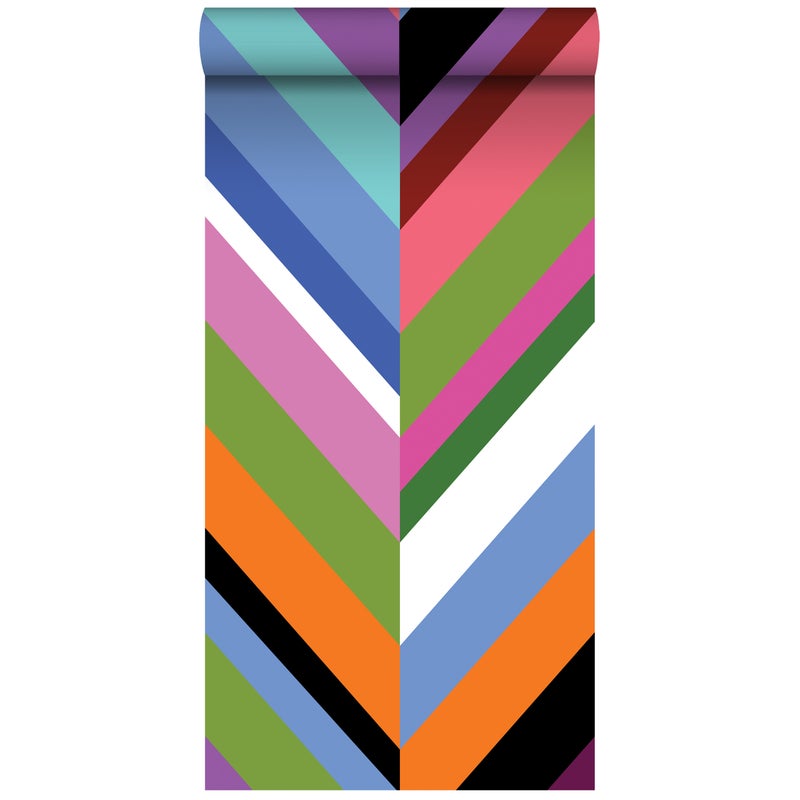 Tapeta XXL motyw zygzakowaty zielonym,różowym,fioletowymIniebieskim - 50 x 900 cm - ESTAHOME