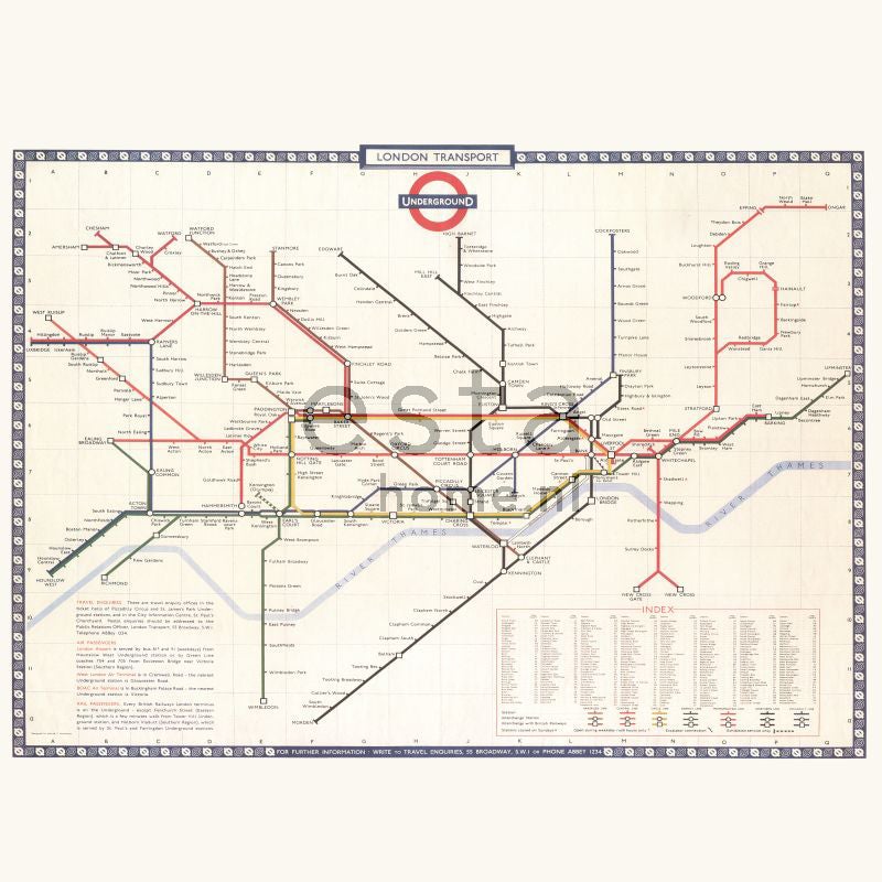 Fototapeta Mapa transportowa Londynu beżowym,czerwonymIniebieskim - 279 x 279 cm - ESTAHOME