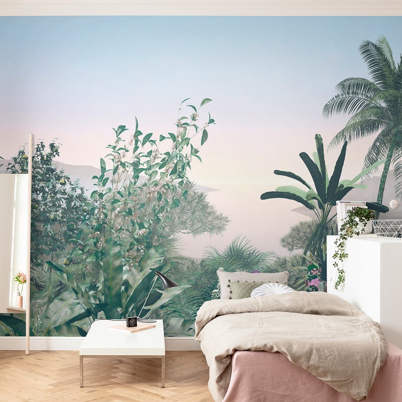 Fototapeta dżungla zielonym,różowymIniebieskim - 500 x 280 cm - SANDERS & SANDERS