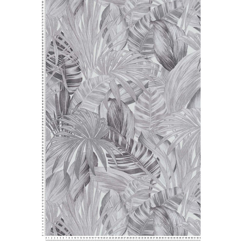 Tapeta tropikalne liście czarnym,białymIszarym - 53 cm x 10.05 m - A.S. CRÉATION