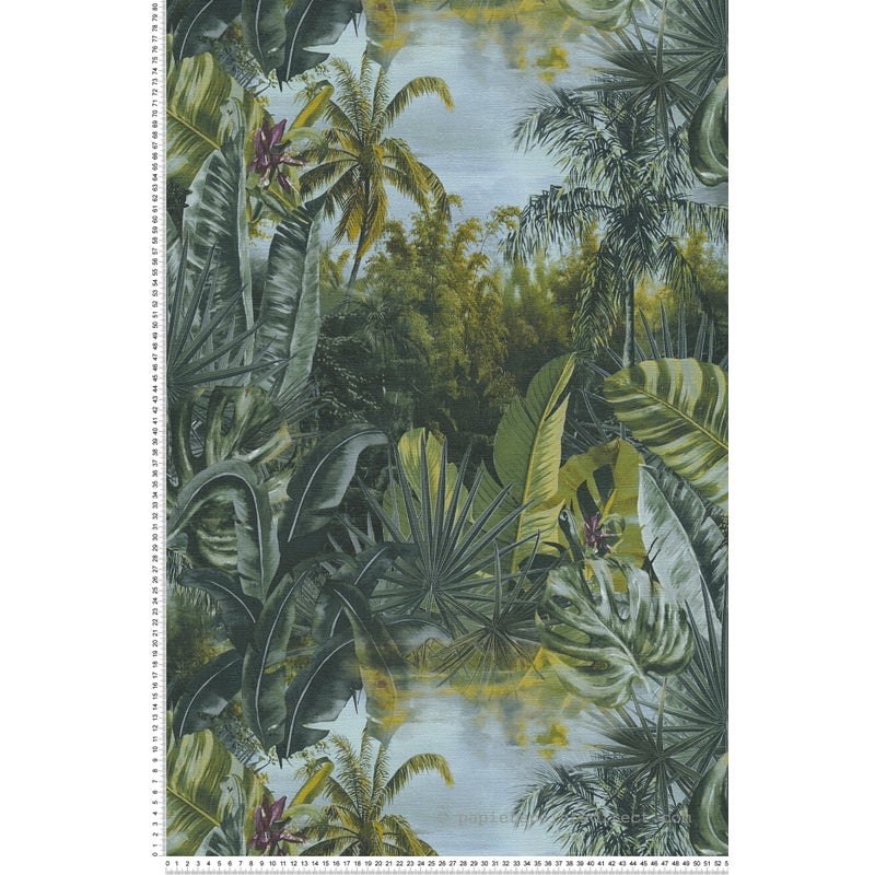 Tapeta motyw dżungli zielonym,zielonymIniebieskim - 53 cm x 10.05 m - LIVINGWALLS