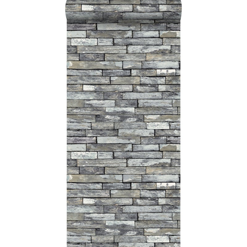 Tapeta kawałki drewna szarymIciemnożółtym - 53 cm x 10.05 m - ESTAHOME