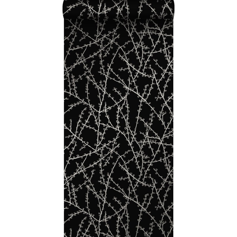 Tapeta kwitnące gałęzie w matowym czarnym kolorzeIszarym - 53 cm x 10.05 m - ORIGIN