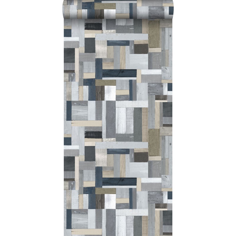 Tapeta odpady drewniane szarym - 53 cm x 10.05 m - ESTAHOME