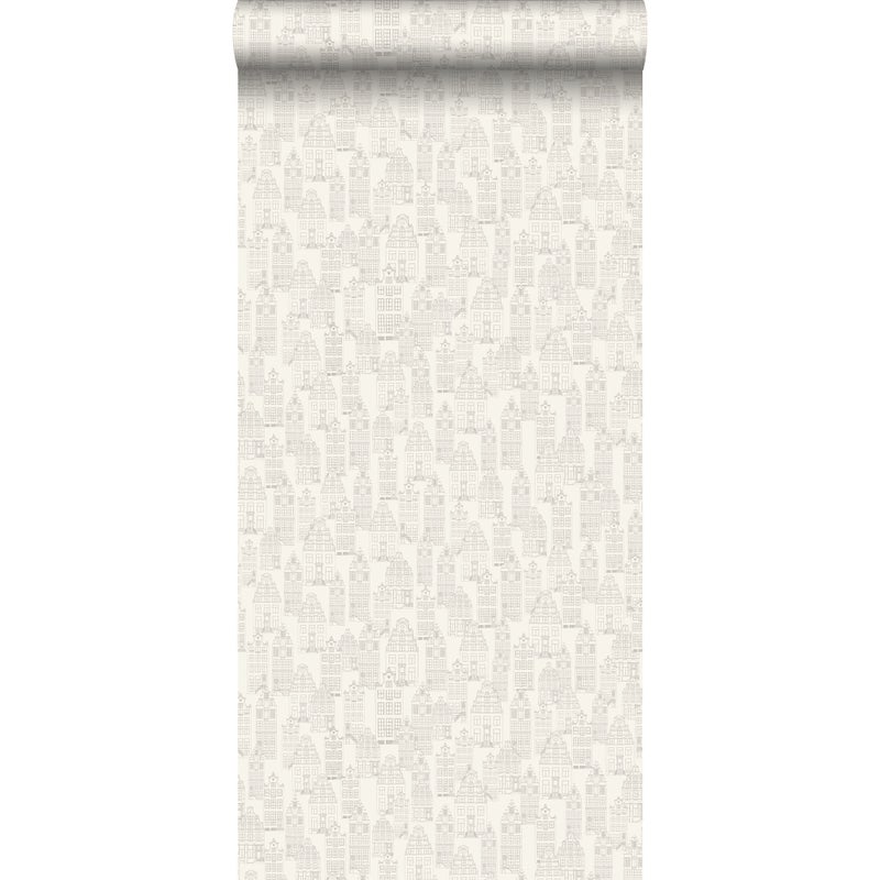 Tapeta Amsterdamskie domy srebrnym - 53 cm x 10.05 m - ESTAHOME