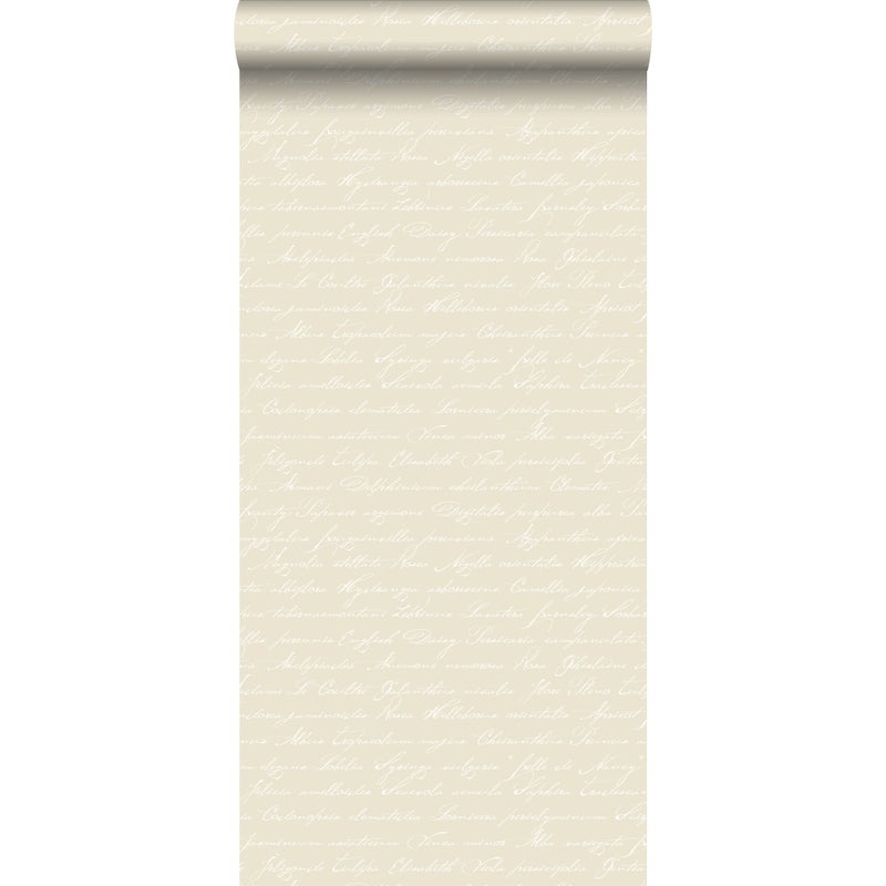 Tapeta odręczne łacińskie nazwy kwiatów beżowym - 53 cm x 10.05 m - ESTAHOME