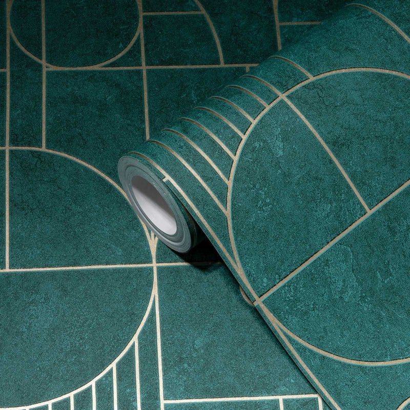 Tapeta figury geometryczne zielonymIzłotym - 53 cm x 10.05 m - LIVINGWALLS
