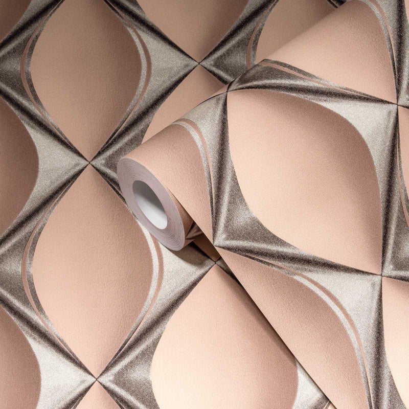 Tapeta Motyw 3D różowym,srebrnymIszarym - 53 cm x 10.05 m - LIVINGWALLS