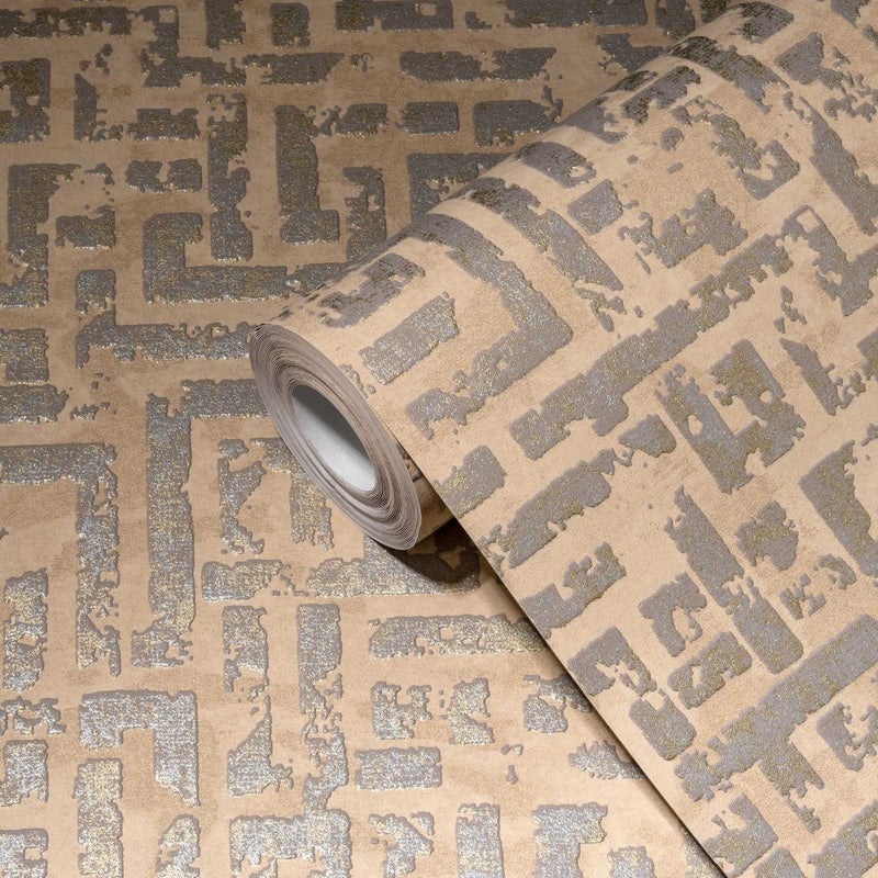 Tapeta figury geometryczne brązowym,srebrnymIzłotym - 53 cm x 10.05 m - LIVINGWALLS