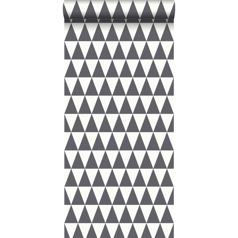 Tapeta graficzne trójkąty geometryczne ciemnoszarymIbiałym matowym - 53 cm x 10.05 m - ESTAHOME