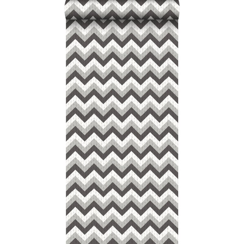 Tapeta motyw zygzakowaty czarnymIszarym - 53 cm x 10.05 m - ESTAHOME