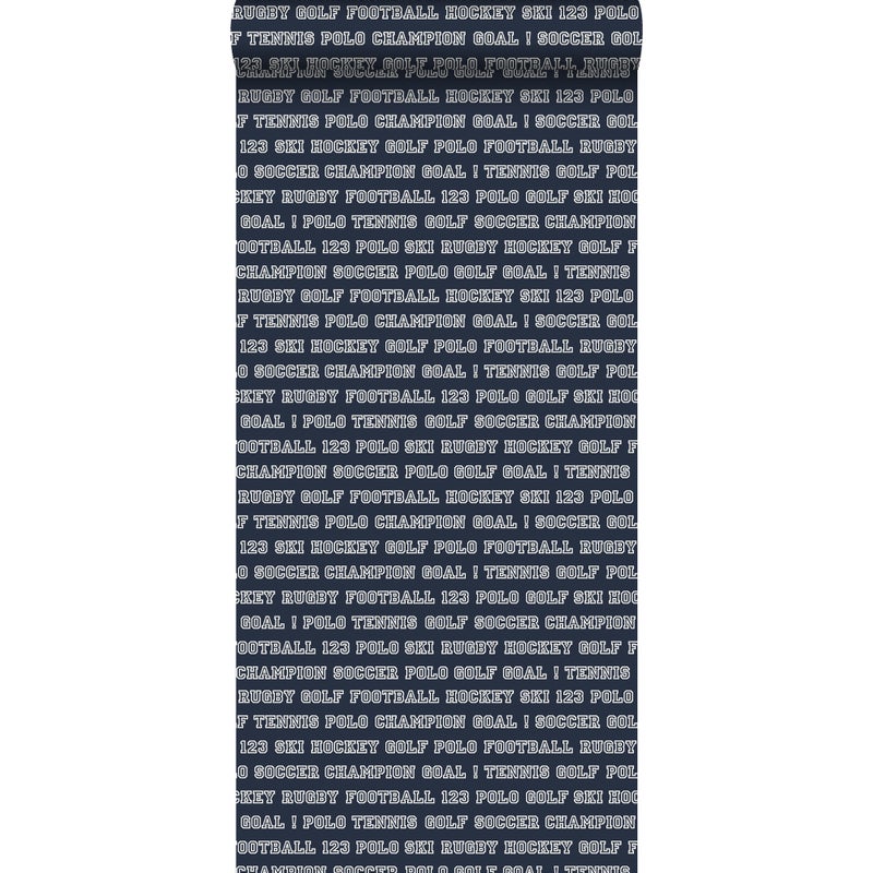Tapeta teksty sportowe ciemnoniebieskim - 53 cm x 10.05 m - ESTAHOME