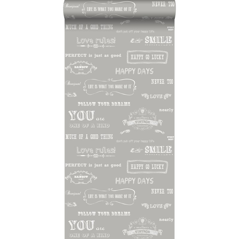 Tapeta teksty z tablicy beżowym - 53 cm x 10.05 m - ESTAHOME