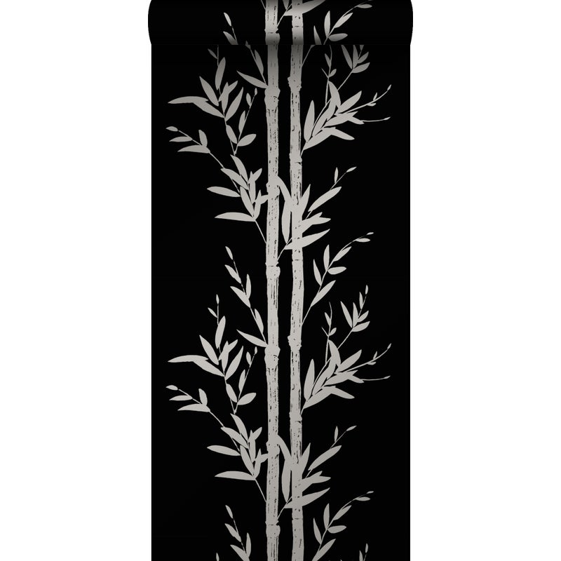Tapeta bambus w matowym czarnym kolorzeIszarym - 53 cm x 10.05 m - ORIGIN