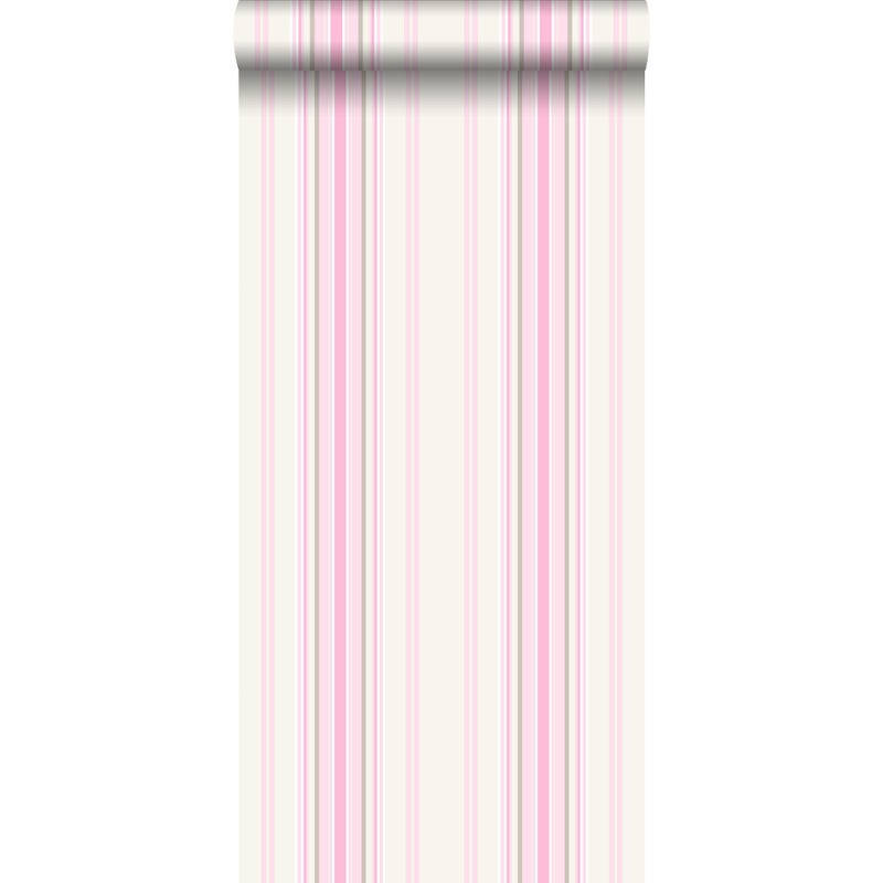 Tapeta paski jasnego różuIbeżowym - 53 cm x 10.05 m - ESTAHOME