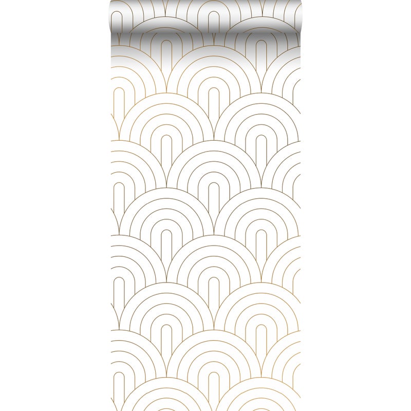 Tapeta motyw art déco białymIzłotym - 53 cm x 10.05 m - ESTAHOME