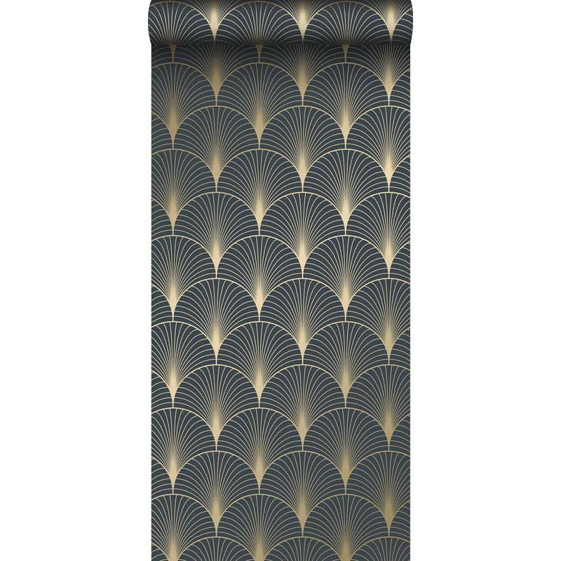 Tapeta motyw art déco ciemnoniebieskimIzłotym - 53 cm x 10.05 m - ESTAHOME