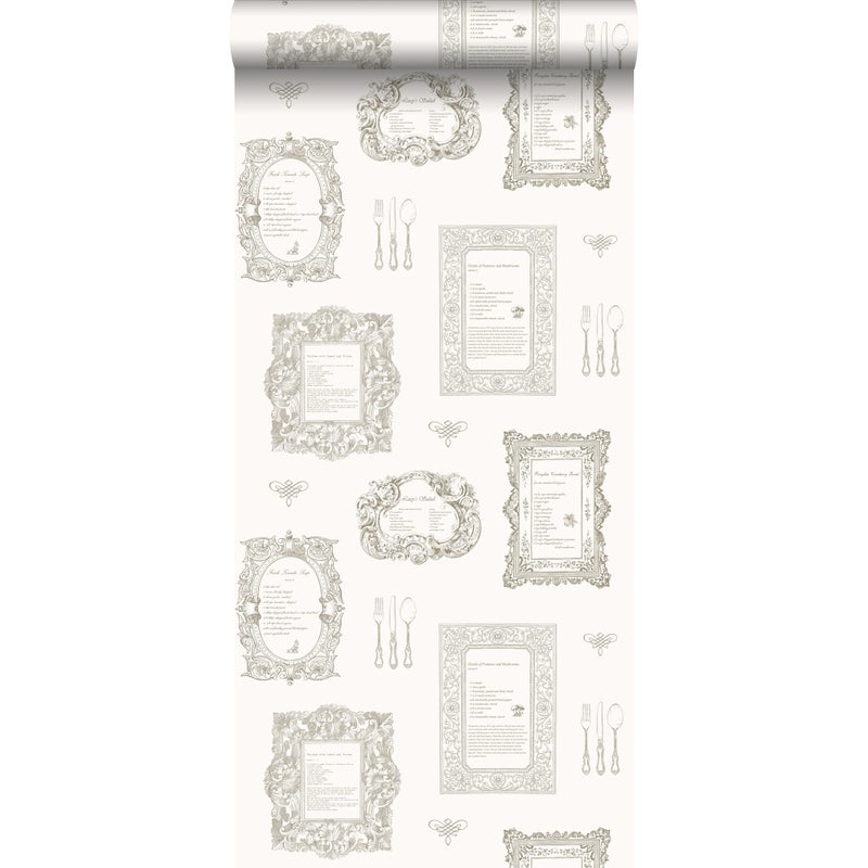 Tapeta przepisy beżowym - 53 cm x 10.05 m - ESTAHOME