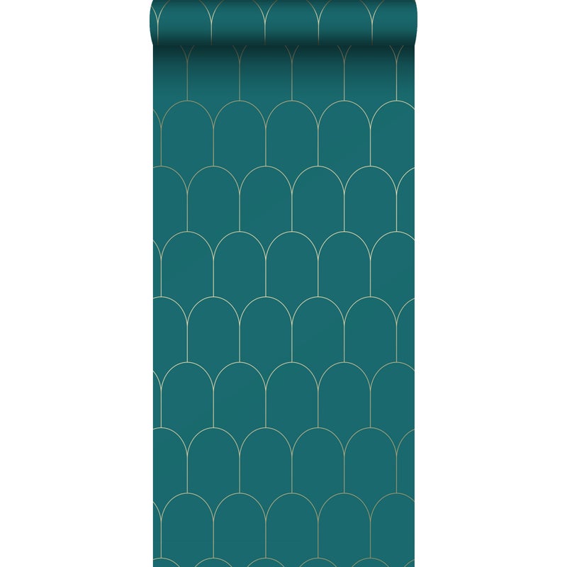 Tapeta motyw art déco petrol blueIzłotym - 53 cm x 10.05 m - ESTAHOME