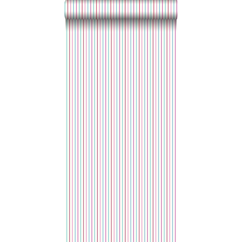 Tapeta paski różowymIturkusowym - 53 cm x 10.05 m - ESTAHOME