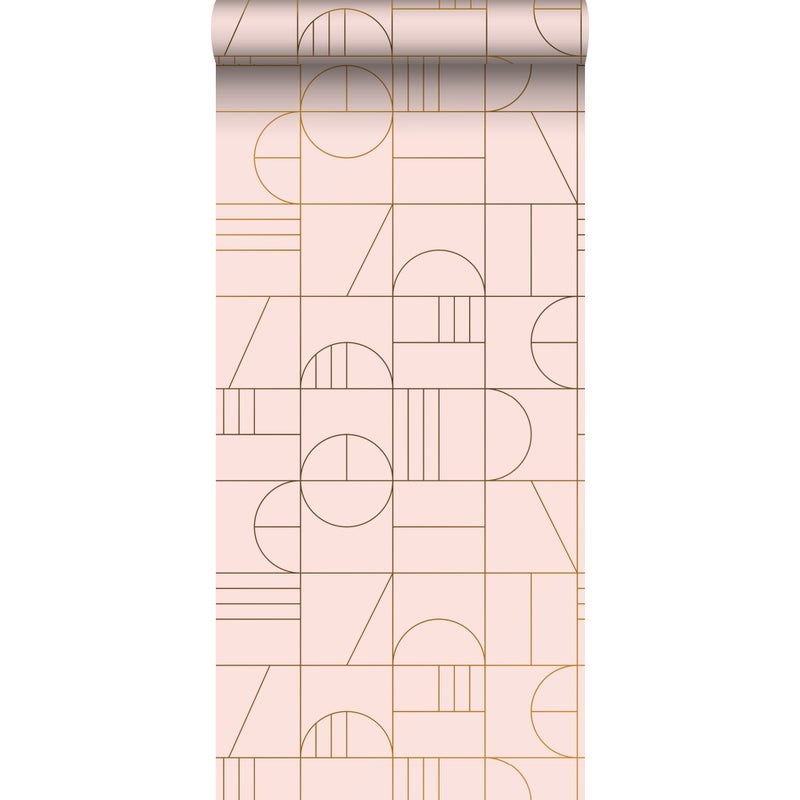 Tapeta motyw art déco delikatnego różuIzłotym - 53 cm x 10.05 m - ESTAHOME