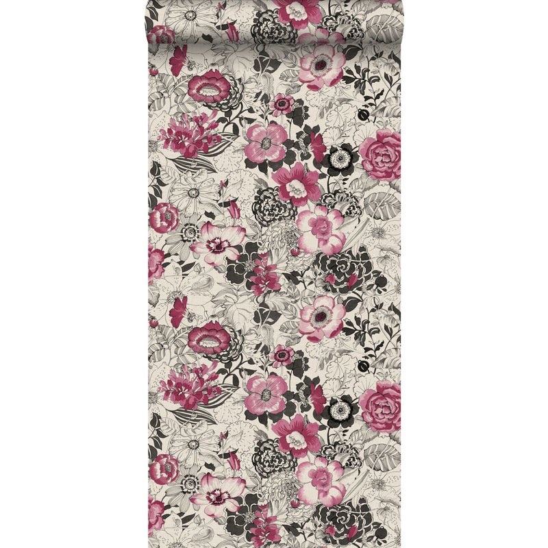 Tapeta kwiaty ciemnej czerwieniIbeżowym - 53 cm x 10.05 m - ESTAHOME