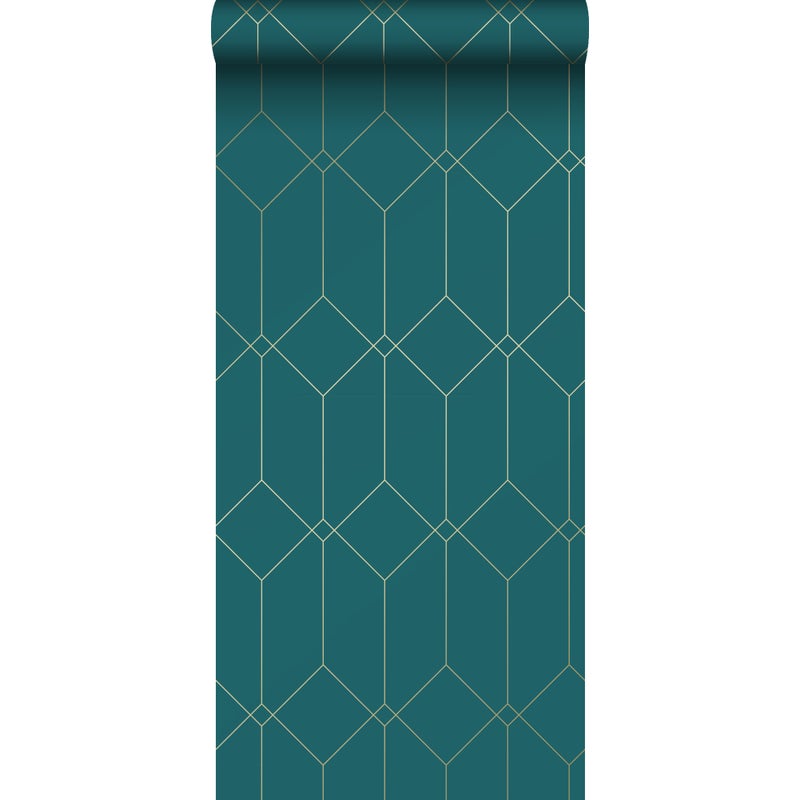 Tapeta motyw art déco złotym,zielonymIniebieskim - 53 cm x 10.05 m - ESTAHOME