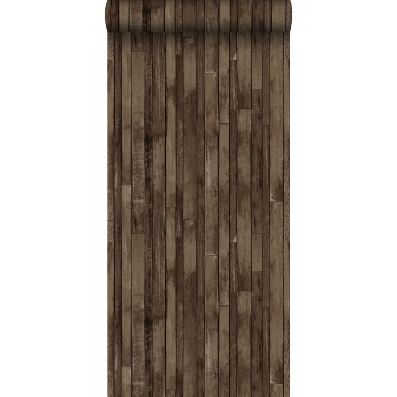 Tapeta odpady drewniane ciemny brąz - 53 cm x 10.05 m - ESTAHOME