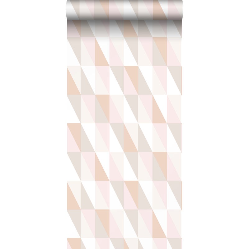 Tapeta trójkąty graficzne delikatnego różu,ciepłego pomarańczuIbeżowym - 53 cm x 10.05 m - ESTAHOME