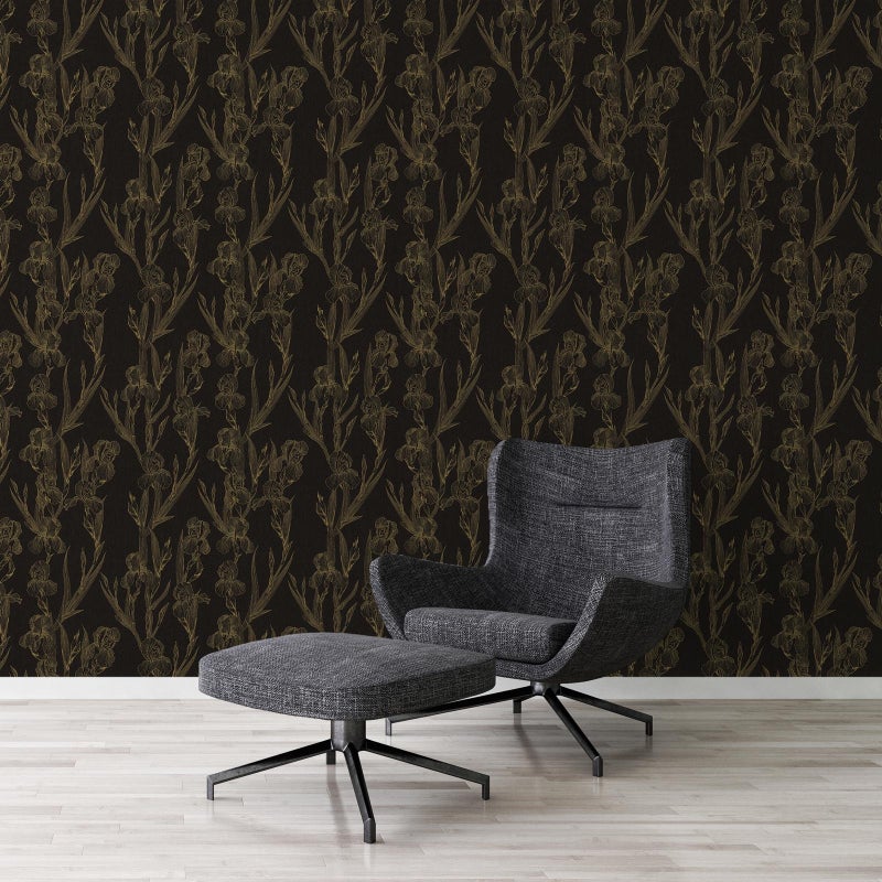 Tapeta kwiaty czarnymIżółtym - 53 cm x 10.05 m - LIVINGWALLS