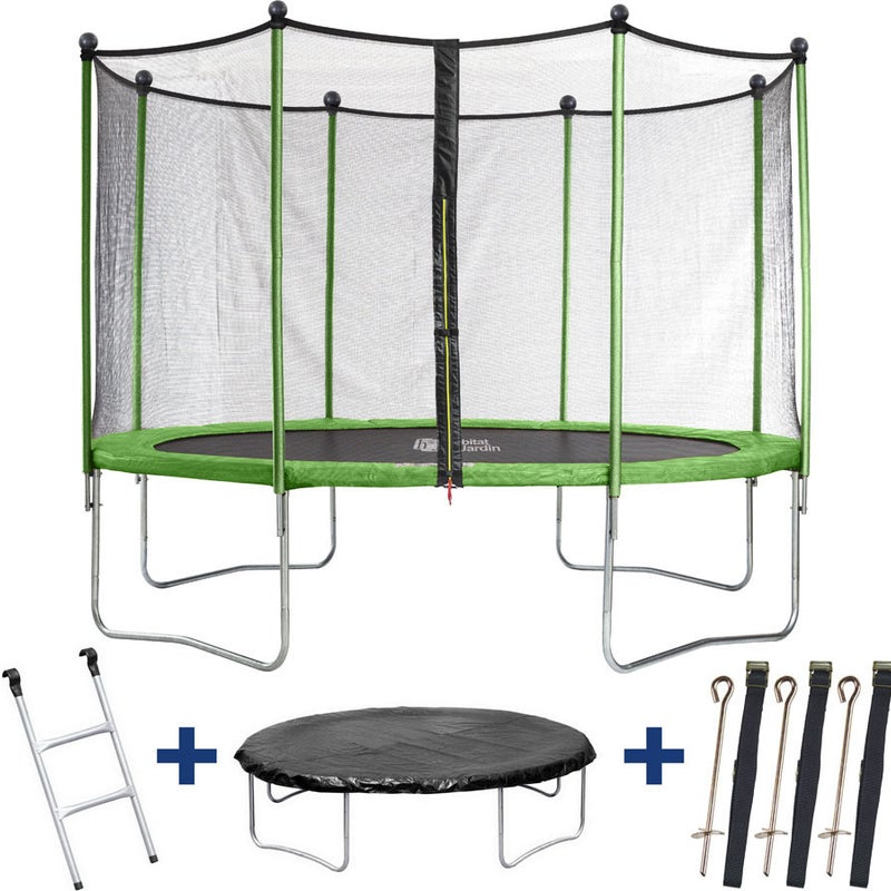 Trampolina Yoopi 2 LUXE - Ø 3.65 m - Avec filet + échelle + couverture + kit d'ancrage