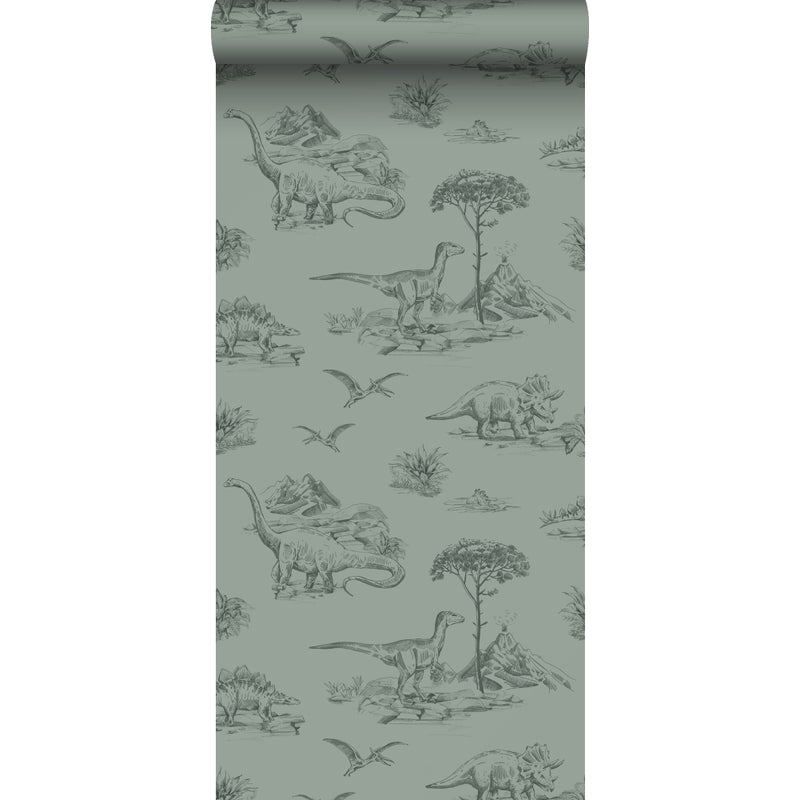 Tapeta dinozaury szaro zielonym - 53 cm x 10.05 m - ESTAHOME