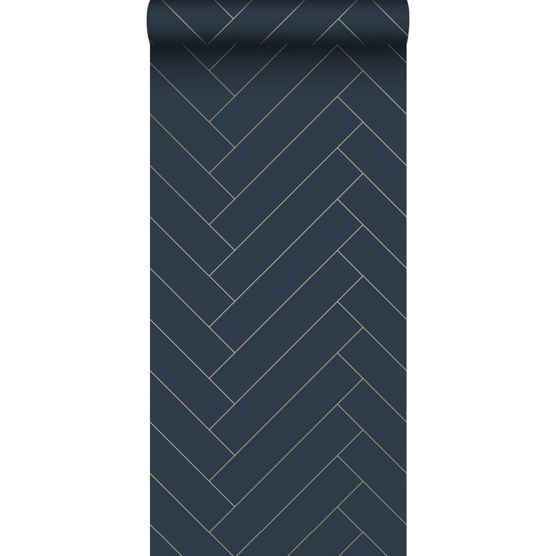 Tapeta motyw jodełki ciemnoniebieskimIzłotym - 53 cm x 10.05 m - ESTAHOME