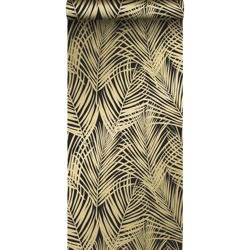 Tapeta liście palmowe czarnymIzłotym - 53 cm x 10.05 m - ESTAHOME