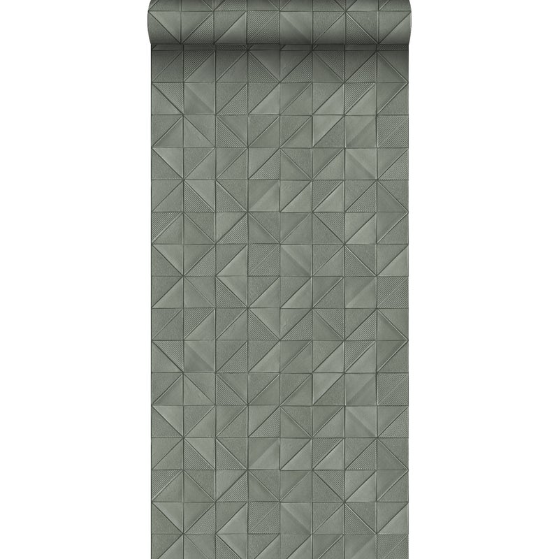 Tapeta graficzny motyw 3D szaro zielonym - 50 x 900 cm - ESTAHOME