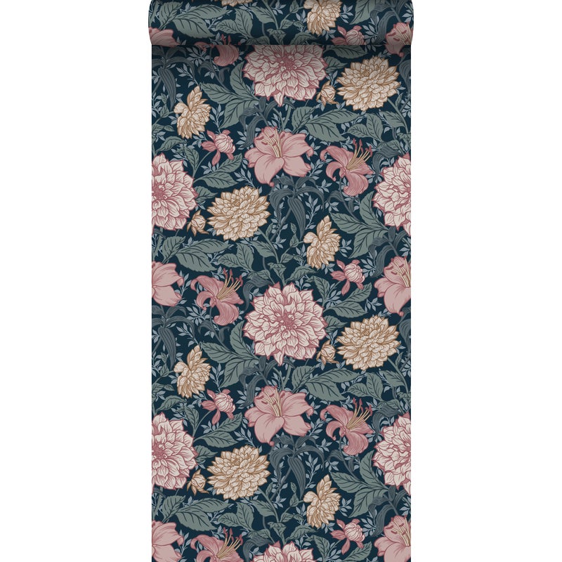 Tapeta zabytkowe kwiaty niebieskimIstarego różu - 53 cm x 10.05 m - ESTAHOME