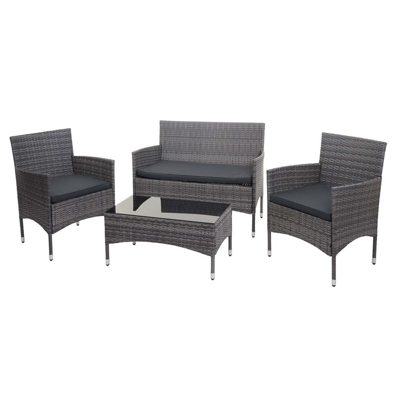 Zestaw polirattanowy HWC-F55, zestaw balkonowy/ogrodowy/salonowy Grupa wypoczynkowa sofa ~ szary, ciemnoszare poduszki