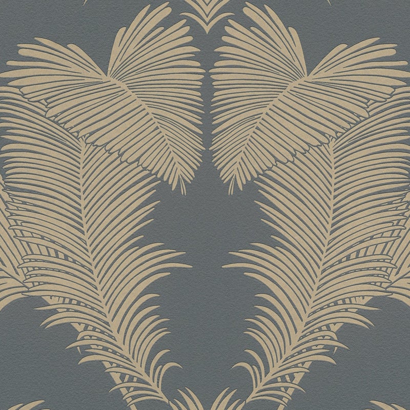 Tapeta liście palmowe złotym,szarymIw błyszczącej bieli - 53 cm x 10.05 m - A.S. CRÉATION